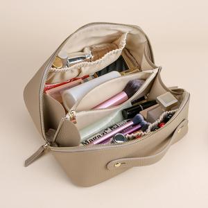 Sac à main multifonctionnel en cuir véritable pour femme avec double fermeture éclair, rangement portable pour cosmétiques - Product Image 3