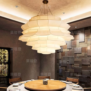 Chinese Style Chandelier Round White Fabric LED Six-Head <b>Lighting</b> For <b>Dining</b> Room Home Decor - Product Image 2