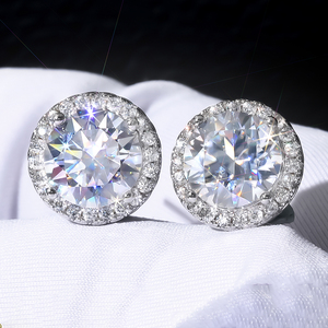 <span class=keywords><strong>Pendientes</strong></span> de Lujo con Moissanita de 1ct VVS, Plata de Ley 925, Diseño de Flor con Halo de Diamantes, para <span class=keywords><strong>Hombre</strong></span> y Mujer, con Certificado GRA - Product Image 1