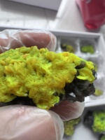 Cristal d'autunite vert fluorescent naturellement présent, bloc minéral de forme cubique, provenant de l'extraction locale du Hunan, collection de spécimens