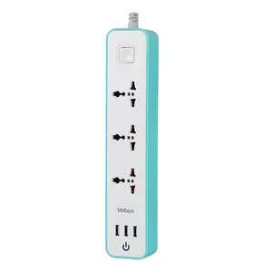 Soket Daya Multipel 3 Stopkontak Universal 3 Port USB Soket Ekstensi Listrik dengan Pelindung Lonjakan Listrik