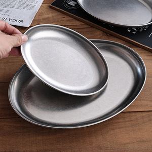 Customizable Retro Stainless Steel Elliptical Dish <strong>Plate</strong> <strong>Creative</strong> Serve Trays for Hotel Use for Barbecue Fish Snack <strong>Serving</strong> - Product Image 1