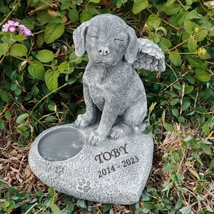 Estatua conmemorativa de <span class=keywords><strong>Cocker</strong></span> Spaniel de ala de Ángel personalizada, <span class=keywords><strong>cachorro</strong></span> de resina gris con base de corazón y ranura para urna de fotos - Product Image 5