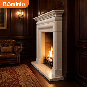 Cornice per Caminetto <span class=keywords><strong>in</strong></span> Marmo Bianco Simmetrico con Modanatura a Livelli <span class=keywords><strong>e</strong></span> Design a Pilastro Massiccio per Studio, Biblioteca, Sala Formale, Villa - Product Image 5