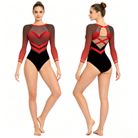 Justaucorps de gymnastique rythmique artistique personnalisé en spandex rouge et noir, tenue de sport professionnelle pour enfants et filles, usage quotidien