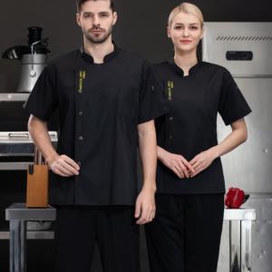 Tela de diseño de cocina negra, ropa de cocina ignífuga, uniforme de Chef personalizado, ropa de verano de Ninos Nina, uniforme de Chef - Product Image 5