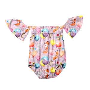 Mameluco de Seda Láctea para Bebé con Hombros Descubiertos, Body Estampado con Mangas Acampanadas para Bebé, Ropa Personalizada OEM ODM para Niña - Product Image 1