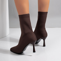 Bottes chaussettes montantes décontractées pour femme, style Hong, en tissu Stelliac tricoté volanté, nouvelle collection automne-hiver