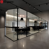 Paroi de bureau coulissante en verre moderne Rolansini As2047 avec cadre métallique, porte coulissante en verre trempé en aluminium, séparateur de pièce de bureau