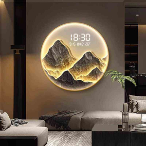 Orologio da Parete LED Rotondo con Display Digitale, Moderno Dipinto Decorativo Illuminato con Paesaggio di Ginkgo, <span class=keywords><strong>Cervi</strong></span> e Pesci Koi - Product Image 6