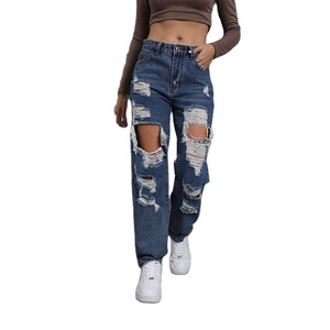 Pantalon droit en tissu à trous en denim personnalisé Jeans pour femmes Pantalons pour femmes Jeans pour femmes - Product Image 1