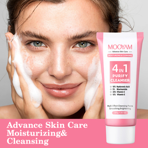 Limpiador <span class=keywords><strong>facial</strong></span> 4 en 1 al por mayor con ácido hialurónico niacinamida VC VE Beauty Pore Clean Oil Control Reafirmante MOOYAM Face Wash - Product Image 4