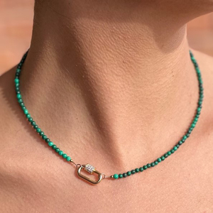 Dainty Malachite Stone Beaded Necklace Gold Charm Carabiner Choker Necklace Women <strong>Jewelry</strong> - Product Image 1