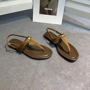 여름 여성 정품 가죽 레트로 캐주얼 플랫 끈 팬티 Zoris 로만 샌들 - Product Image 1