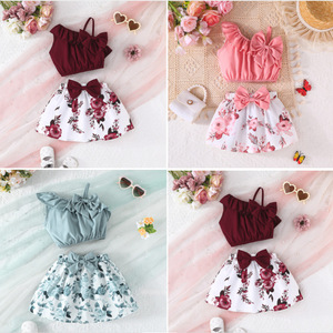 ชุดลำลองเด็กผู้หญิงน่ารักสำหรับฤดูร้อน ลายดอกไม้ เสื้อสายเดี่ยวและกระโปรงลายดอก - Product Image 2