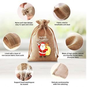Sac de Noël 2025 en lin avec poche lumineuse et cordon de serrage, sac à bonbons pour enfants, sac en toile épaisse pour fête et cadeaux de vacances - Product Image 2