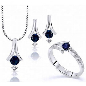 Wholesale 925 Sterling Silver <b>Gold</b> Plated Sapphire <b>Jewelry</b> <b>Sets</b> for Party Anniversary & Engagement Gifts - Product Image 1