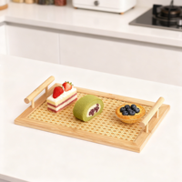 Assiettes à fruits et en-cas rectangulaires en bambou créatives portables à vendre, fond en rotin, écologiques, à un seul niveau, pour la salle de bain, le bureau