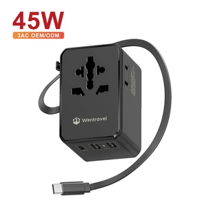 Adaptador de Viaje Universal Wontravel OEM ODM 45W GaN con Cable Retráctil para Portátil - Product Image 1