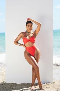Conjunto de Bikini de Dos Piezas Verde para Mujer, Color Sólido, Cuello Halter Cruzado, Cintura Alta, Traje de Baño de Spandex y Poliéster Elástico para Playa - Product Image 4