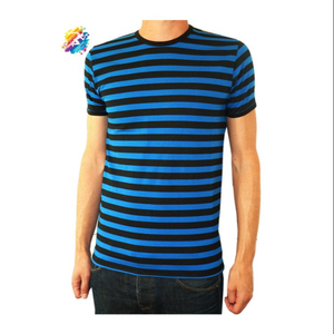 T-shirt Slim pour hommes, t-shirt à rayures bleues de conception personnalisée pour homme, chemise noire avec votre Logo - Product Image 1