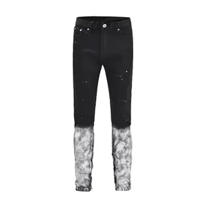 Custom wholesale factory splash skinny rock revival pants urban denim fashion painted jeans for men