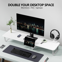Support d'écran en bois à 2 niveaux au design moderne, étagère de bureau, rangement de bureau, compatible avec un support pour casque et un support pour téléphone