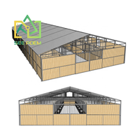 Écurie à chevaux modulaire moderne d'extérieur avec toit en métal permanent, 20 boxes, tailles personnalisables, garantie de 2 ans