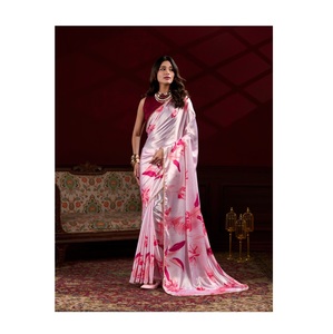 Sari de Satén Floral con Borde de Perlas Más Vendido para Mujer, Ropa Étnica, Sari de Seda para Bodas y Fiestas de Proveedor Indio - Product Image 1