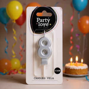 Bougie d'anniversaire en argent numéro 8 Party Love 4,5 cm Vela - Product Image 2