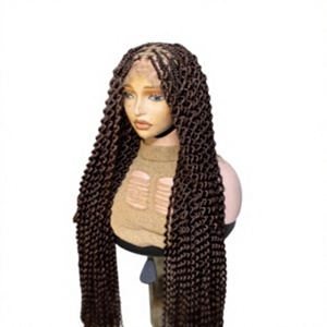 Perruque synthétique tressée de haute qualité, brun foncé, avec dentelle frontale HD invisible, tresses doubles complètes, pré-plumée - Product Image 1