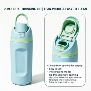 Botella de agua aislada de acero inoxidable de 480 ml, vaso de viaje con tapa abatible a prueba de fugas y asa portátil para oficina, deportes al aire libre - Product Image 3