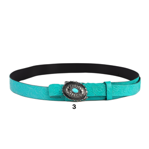 Cinturón vintage con relieve turquesa de 3.5 cm con hebilla de aleación para mujer, cinturones de moda. - Product Image 1
