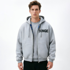 Sudadera con capucha de algodón para hombre, estilo streetwear, oversize, holgada, con patchwork a cuadros, de felpa francesa gruesa, reversible, con cremallera - Product Image 3