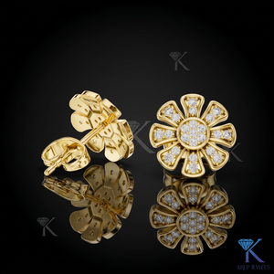Lab Grown Diamond Floral Daisy <b>Stud</b> Earrings 8-Petal Pave Cluster 14K/18K Solid Gold Women's Jewelry for Wedding Anniversary - Product Image 1