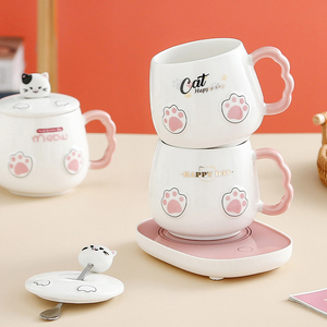 New Arrival Usb Heated Coffee Mug Warmer Gift Set Cute Cat Coffee Mug with Warmer - Product Image 4