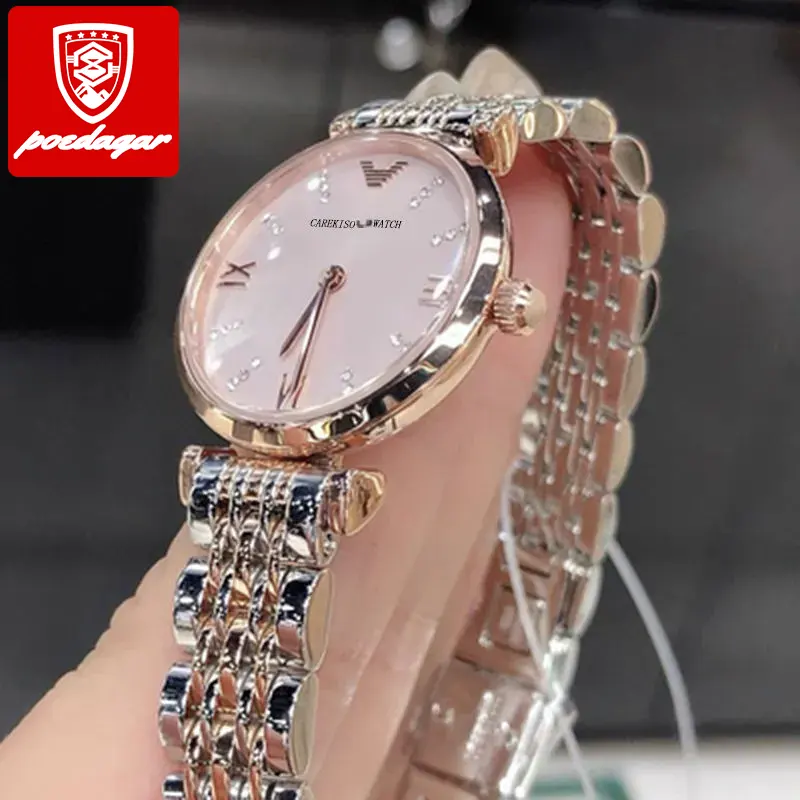 POEDAGAR Fashion Leather Women Wrist Watch Luxury Waterproof Sport Watch For Girl Top Brand Stainless Steel Diamond Watch Women