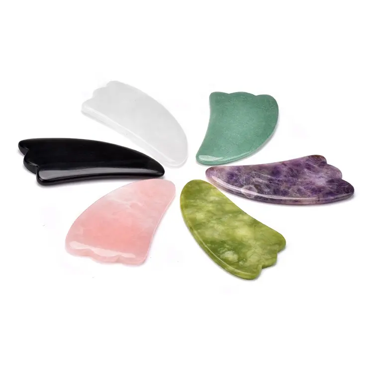 Groothandel Anti Veroudering Kristal Jade Gezicht Massager Natuurlijke Jade Feng Gezichtsschraper Hoorn Vorm Groene Aventurine Gua Sha Met Doos