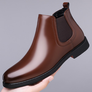 Botas Chelsea para Hombre, Punta Puntiaguda, Parte Superior de PU, Sin Cordones, Color Sólido, Botas de Moda para Todas las Temporadas - Product Image 4