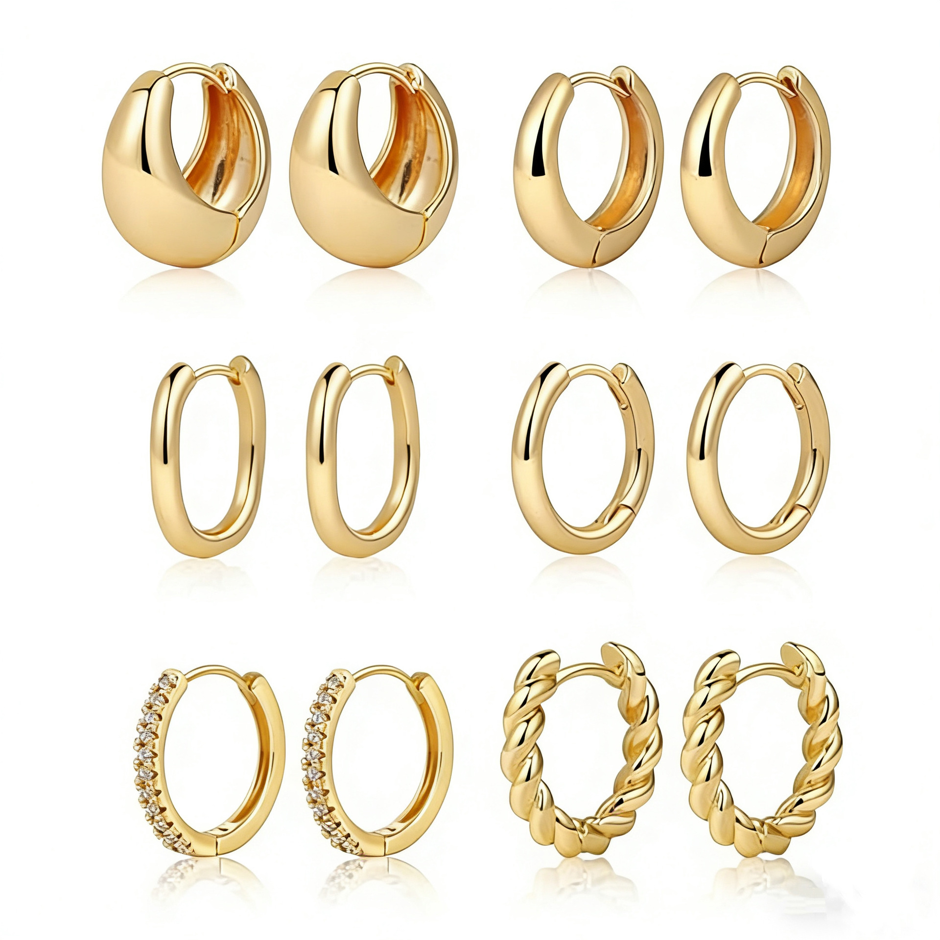 Gold 6 Pair Threaded Earrings
