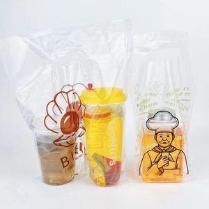 Bolsas de Plástico Transparentes Recicladas para Llevar Bebidas de Café, Té con Leche, con Logotipo Personalizado - Product Image 3