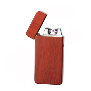 Kırmızı ahşap desen USB şarj rüzgar geçirmez çakmak yok gaz çift ark sigara çakmak en iyi iş hediye