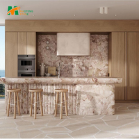 Îlot de cuisine en marbre rose quatre saisons sur mesure MTSTONE, comptoir en pierre naturelle sur mesure, mobilier de cuisine de luxe, îlot en marbre
