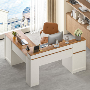 Bureau de direction en forme de <span class=keywords><strong>L</strong></span> de style ferme, directement de <span class=keywords><strong>l</strong></span>'usine, bureau de bureau en forme de <span class=keywords><strong>L</strong></span> avec support pour écran, étagère pour imprimante, bureau d'ordinateur d'angle - Product Image 2