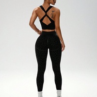 Ensemble de yoga respirant Qintong pour femme, 2 pièces, best-seller transfrontalier, soutien-gorge imprimé léopard à dos plissé et bretelles croisées