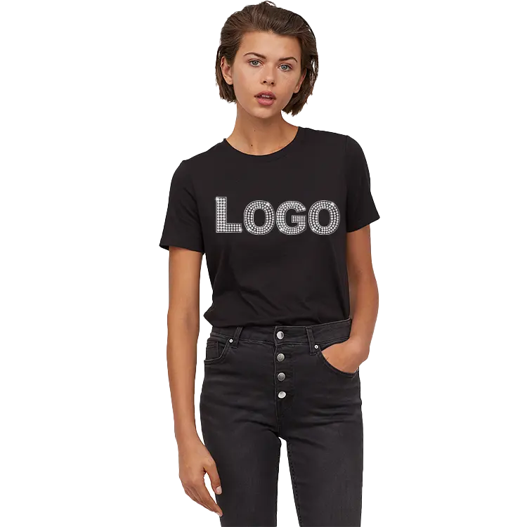 Branco preto das mulheres equipado personalizado bordado contas camiseta modal de algodão de alta qualidade streetwear tshirts meninas e tops tees