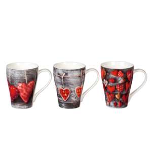 Kaffeebecher Herz Porzellan sortie 300 ml 11cm Ø 8,8cm weiß/rot/grau - Product Image 1
