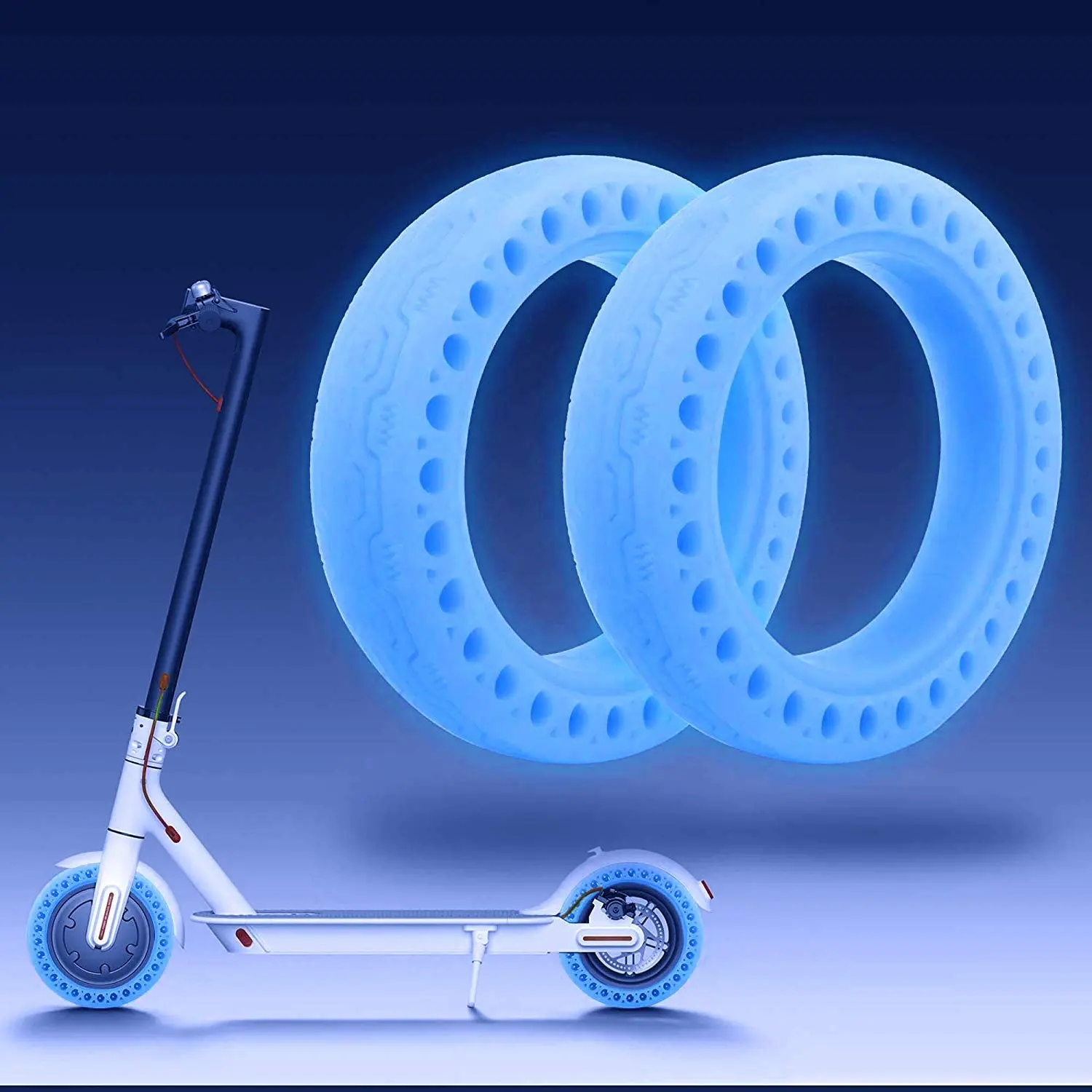 Pneus fluorescentes para m365 scooter luminosos, amortecimento de choque, rodas de borracha, azul e fluorescente