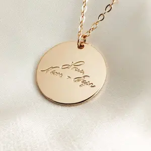 2023 Hand Gold Engraved Round Pendant Necklace Name Gift Personalized Customized For Her Women Calligraphy Handwritten Quote
