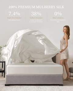 Parure de draps de luxe 100 % soie 200 fils, 4 pièces, poches profondes de 40 cm, 1 drap-housse, 1 drap plat, 2 taies d'oreiller, housse de couette - Product Image 6